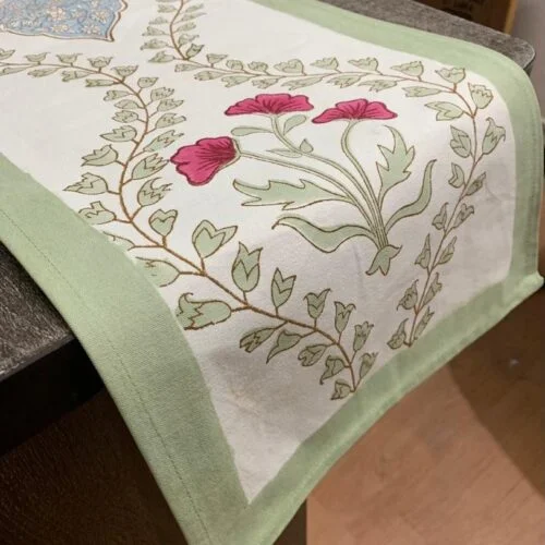 Tokai home Green Goblin hand block printed table runner