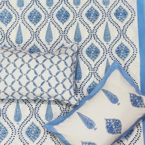 Tokai Home Crinum Hand block printed Cotton Super King Size Bedsheet (with pillow cover)