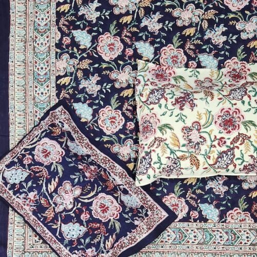 Tokai Home Primula Hand block printed cotton Super Duper King Size Bedsheet ( with pillow)