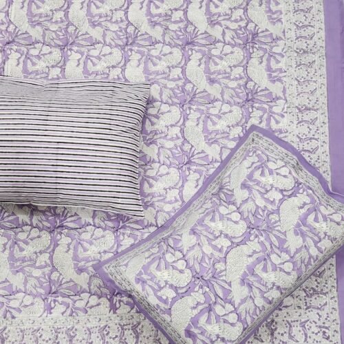 Tokai Home Aquilegia Hand block printed cotton Super Duper King Size Bedsheet ( with pillow)