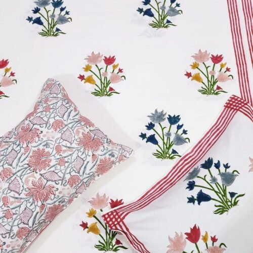 Tokai Home Bethlehem Hand block printed cotton Super Duper King Size Bedsheet ( with pillow)