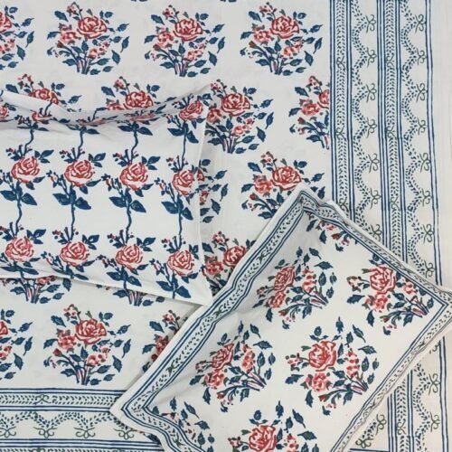 Tokai Home Anglaise Hand block printed cotton Super Duper King Size Bedsheet ( with pillow)