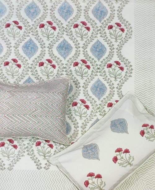 Tokai Home Dietes Hand block printed cotton Super Duper King Size Bedsheet ( with pillow)
