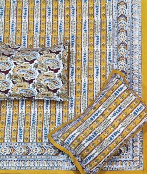 Tokai Home Hand block printed cotton Super King Size Bed Sheet ( with pillow cover) 40