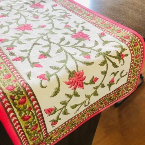 Tokai home Gerbera Daisy hand block printed table runner
