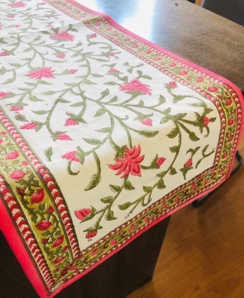 Tokai home Gerbera Daisy hand block printed table runner