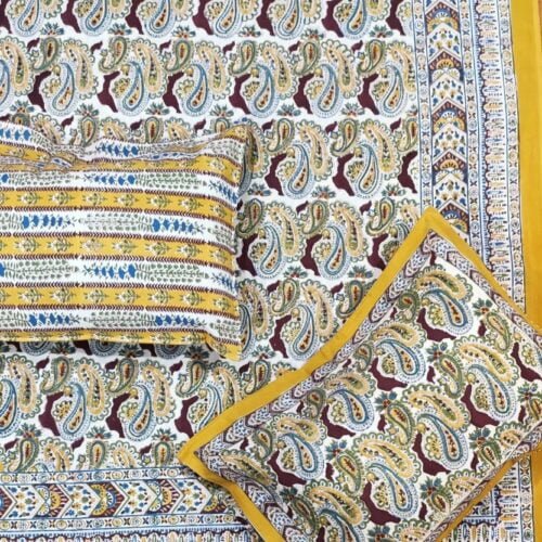 Tokai Home Hand block printed cotton Super King Size Bed Sheet ( with pillow cover) 47