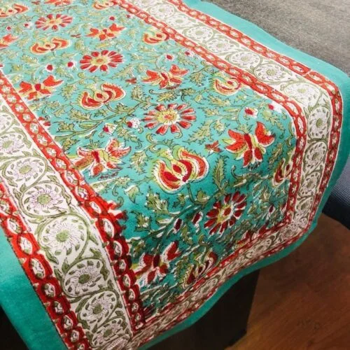 Tokai home Ruby Rose hand block printed table runner