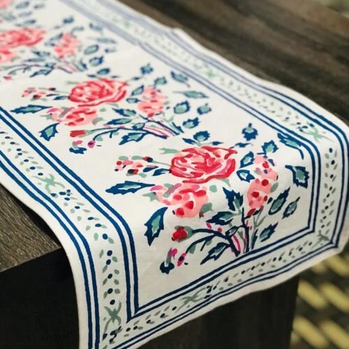 Tokai home Jasmine hand block printed table runner