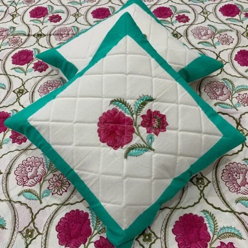 Tokai Home Premium Larkspur Hand-block print quilted cushion covers