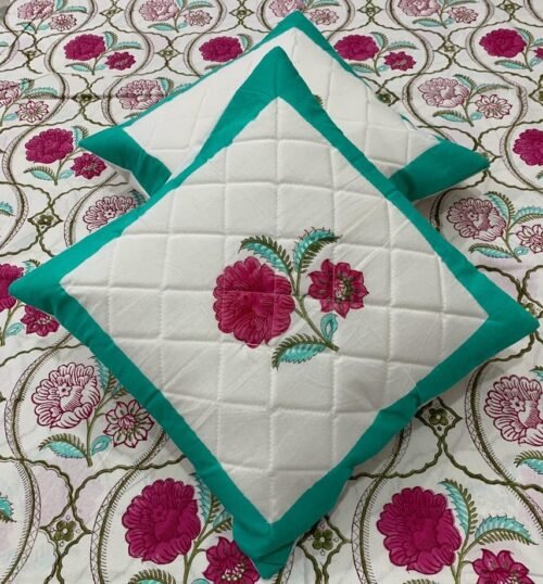 Tokai Home Premium Larkspur Hand-block print quilted cushion covers