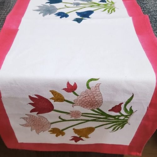 Tokai home Scarlet Poppy hand block printed table runner