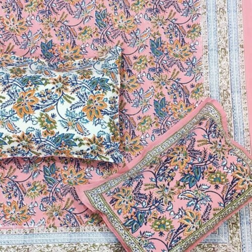 Tokai Home Hand block printed cotton Super King Size Bed Sheet ( with pillow cover) 42