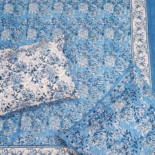 Tokai Home Daze Hand block printed cotton Super Duper King Size Bedsheet ( with pillow)