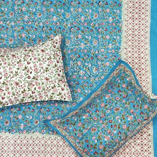 Tokai Home Petrea Hand block printed cotton Super Duper King Size Bedsheet ( with pillow)