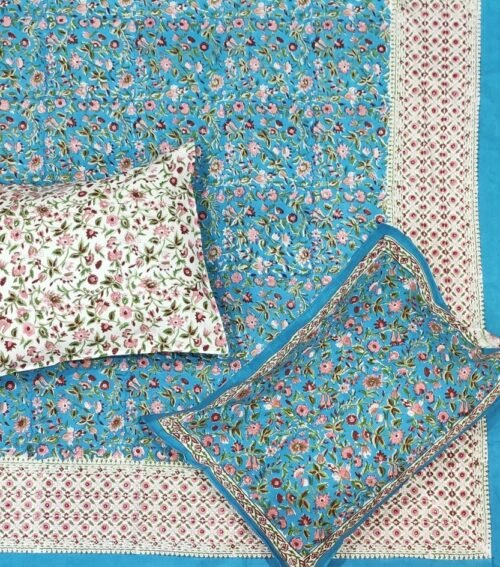 Tokai Home Petrea Hand block printed cotton Super Duper King Size Bedsheet ( with pillow)