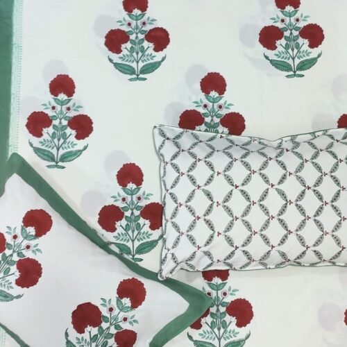 Tokai Home Gazania Hand block printed cotton Super Duper King Size Bedsheet ( with pillow)