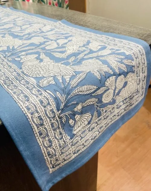 Tokai home Bluebell hand block printed table runner