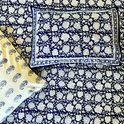 Tokai Home Vervain Hand block printed cotton Super Duper King Size Bedsheet ( with pillow)