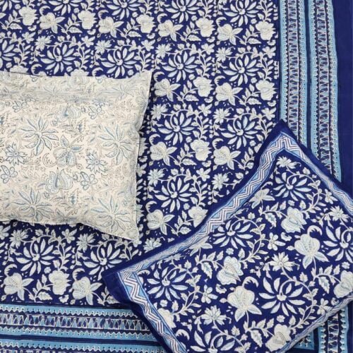Tokai Home Croton Hand block printed cotton Super King Size Bed Sheet ( with pillow cover)