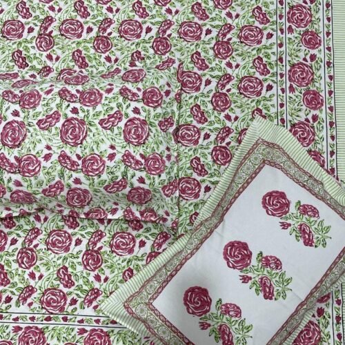 Tokai Home Edelweiss Hand block printed cotton Super King Size Bed Sheet ( with pillow cover)