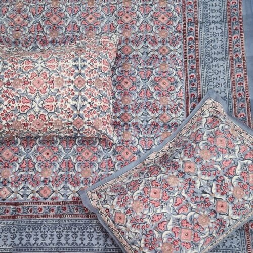 Tokai Home Diascia Hand block printed cotton Super King Size Bed Sheet ( with pillow cover)