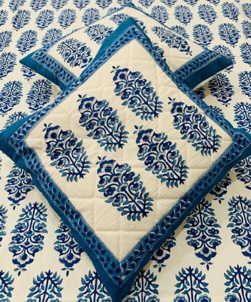 Tokai Home Premium Globe Thistle Hand-block print quilted cushion covers