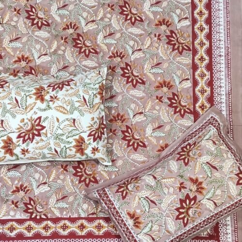 Tokai Home Carex Hand block printed cotton Super King Size Bed Sheet ( with pillow cover)
