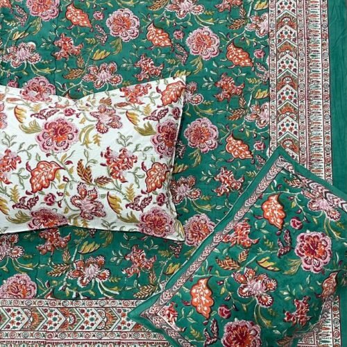Tokai Home Adonis Hand block printed cotton Super King Size Bed Sheet ( with pillow cover)