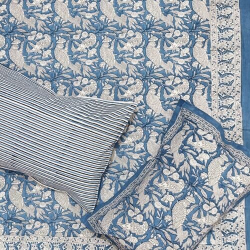 Tokai Home Rampion Hand block printed cotton Super Duper King Size Bedsheet ( with pillow)