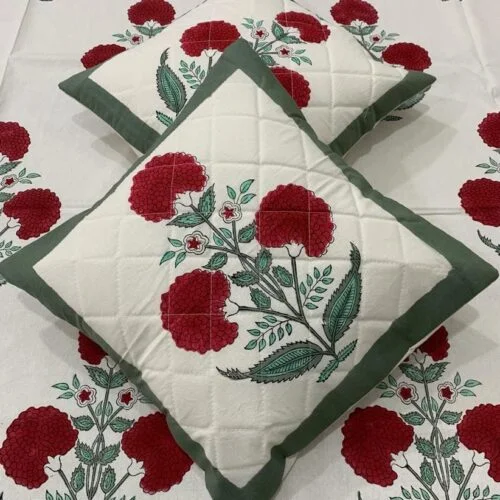 Tokai Home Premium Alcea Hand-block print quilted cushion covers