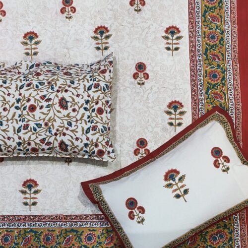 Tokai Home Dove Orchid Hand block printed cotton Super King Size Bed Sheet ( with pillow cover)