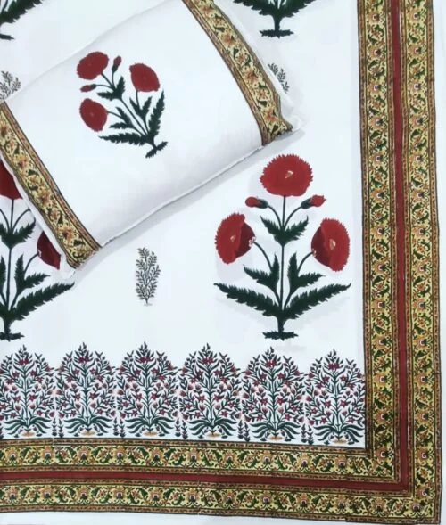 Tokai Home Franchetii Hand block printed cotton Super King Size Bed Sheet ( with pillow cover)