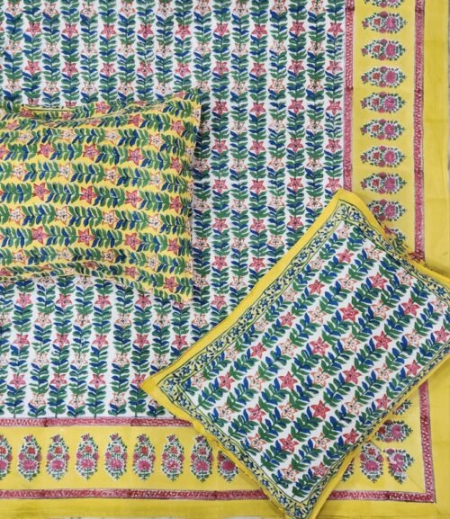 Tokai Home Baptisia Hand block printed cotton Super Duper King Size Bedsheet ( with pillow)