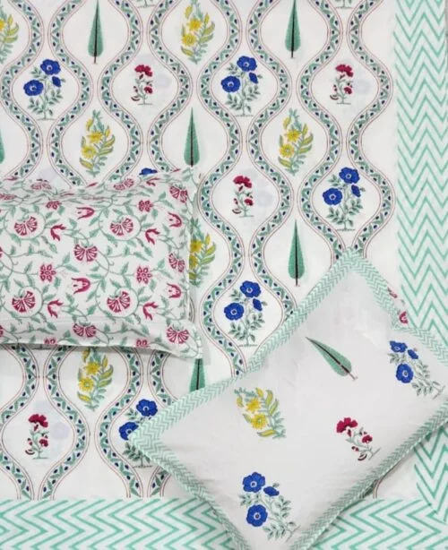 Tokai Home Vitalba Hand block printed cotton Super King Size Bed Sheet ( with pillow cover)