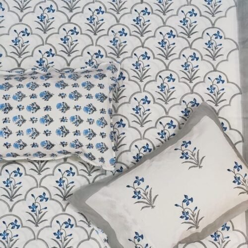Tokai Home Coneflower Hand block printed cotton Super Duper King Size Bedsheet ( with pillow)
