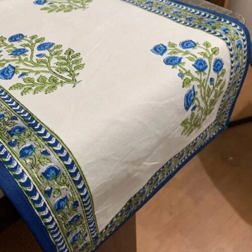 Tokai home Blue Aster hand block printed table runner