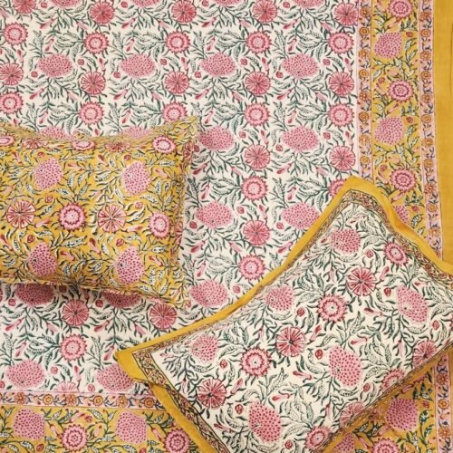 Tokai Home Calluna Hand block printed cotton Super King Size Bed Sheet ( with pillow cover)