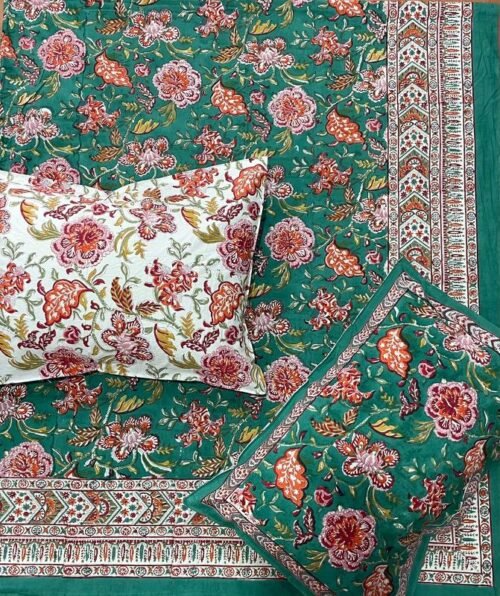 Tokai Home Agave Hand block printed cotton Super Duper King Size Bedsheet ( with pillow)