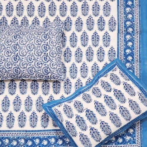 Tokai Home Mollis Hand block printed cotton Super King Size Bed Sheet ( with pillow cover)