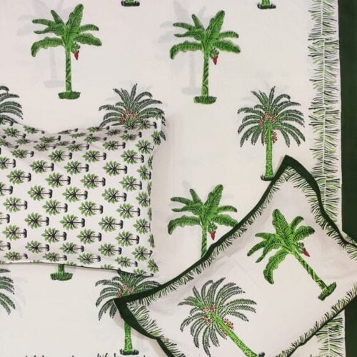 Tokai Home Portulaca Hand block printed cotton Super Duper King Size Bedsheet ( with pillow)