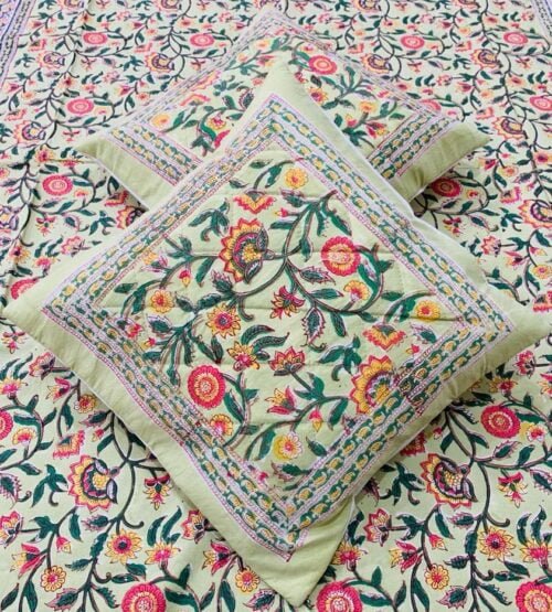 Tokai Home Premium Gladiolus Hand-block print quilted cushion covers