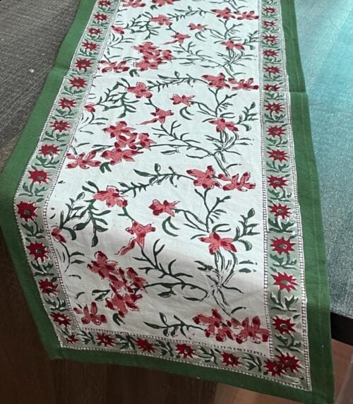 Tokai home Mediterranean Spurge hand block printed table runner