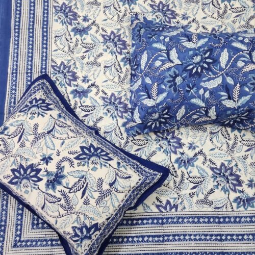 Tokai Home Moly Hand block printed cotton Super King Size Bed Sheet ( with pillow cover)