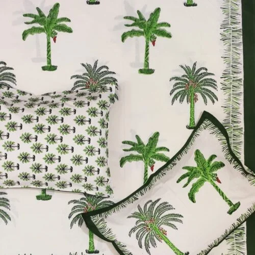Tokai Home Easter Lily Hand block printed cotton Super King Size Bed Sheet ( with pillow cover)