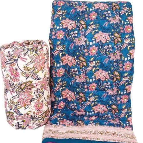 Tokai Home Premium Hand-block print Double Bed Reversible Rajai/ Quilt (90*108)