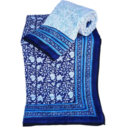 Tokai Home Premium Guzmania Hand-block print Single Bed Reversible Rajai/ Quilt (60*90)