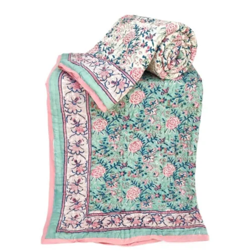 Tokai Home Premium Marguerite Hand-block print Single Bed Reversible Rajai/ Quilt (60*90)