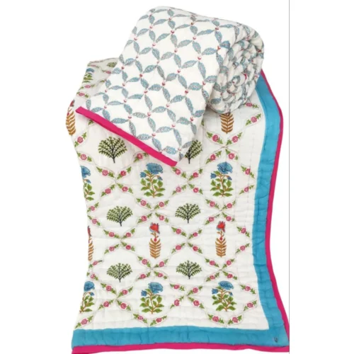 Tokai Home Premium Bluebonnet Hand-block print Single Bed Reversible Rajai/ Quilt (60*90)
