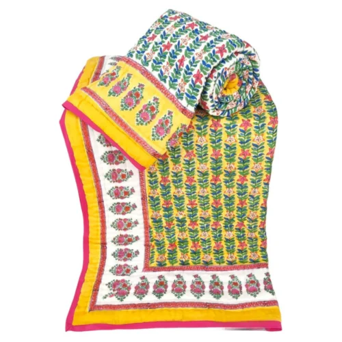 Tokai Home Premium Betony Hand-block print Single Bed Reversible Rajai/ Quilt (60*90)